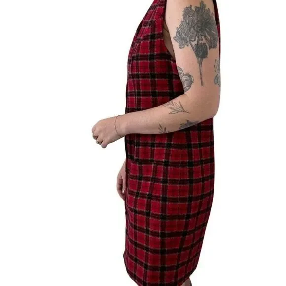 Vintage 1990s Eddie Bauer Red Wool Plaid Tartan Grunge Punk Mini Dress Sz 10 - Picture 5 of 8